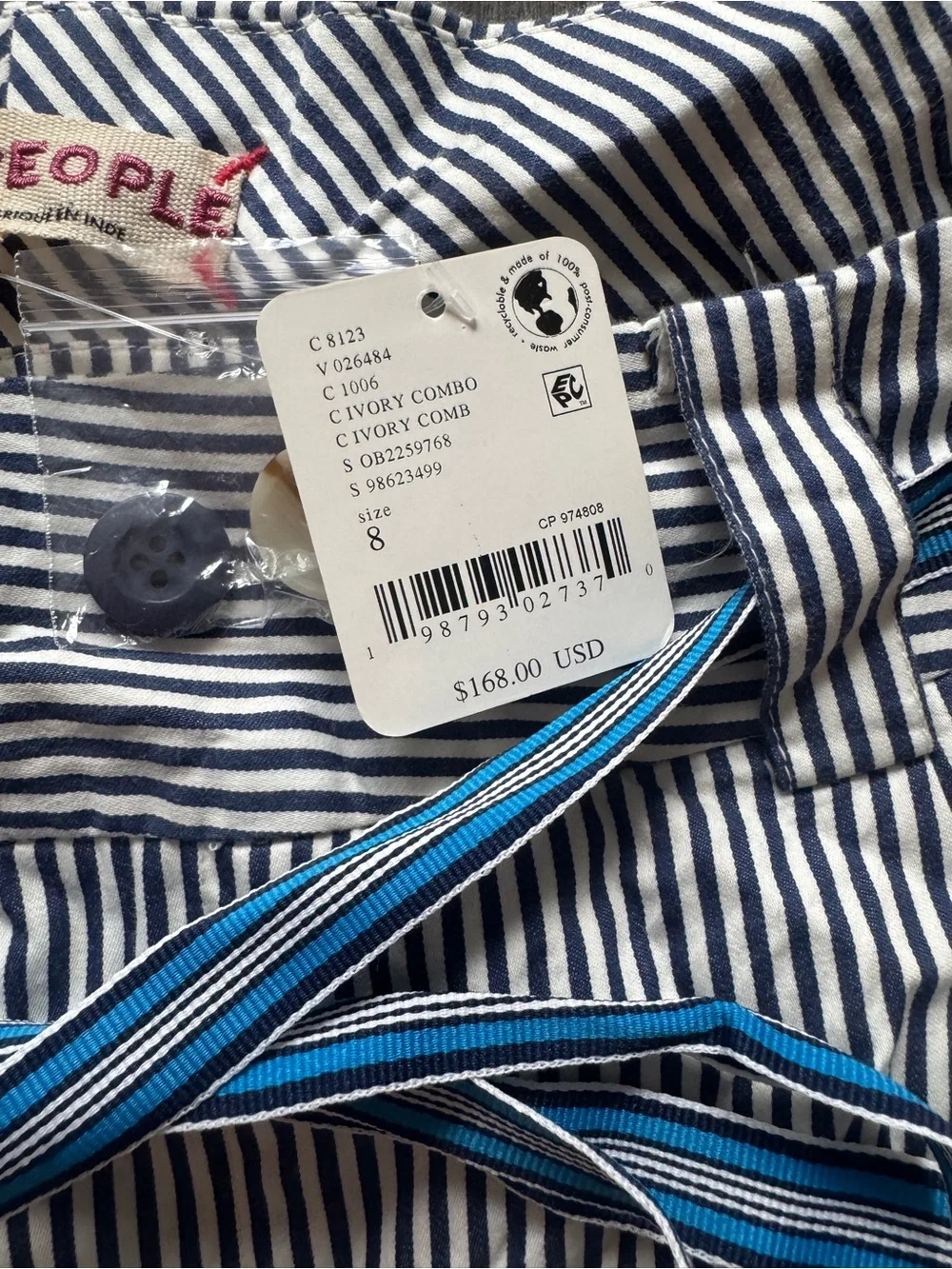 NWT Free People Blue & White Buckle Back Trouser Pants